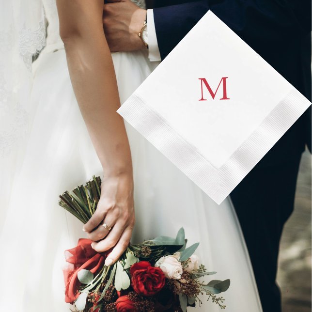 Enkel röd monogram präglad cocktail servett (Skapare uppladdad)