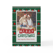 Enkel röd och Grönt jul Hälsning med foto