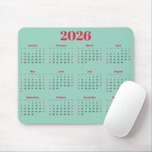 Enkel röd och ljus turkos 2026-kalender  musmatta