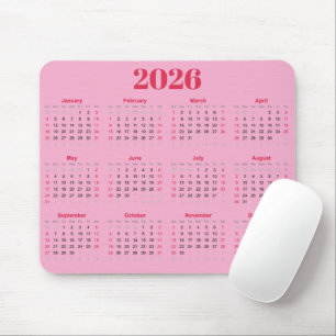 Enkel röd och rosa 2026-kalender musmatta