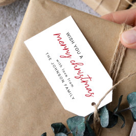 Enkel röd och vit God jul Presentetikett