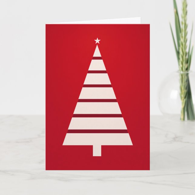 Enkel röd och vit Julgran Hälsning Kort (Framsida)