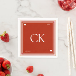 Enkel röd och vit monogram elegant bröllop pappersservett