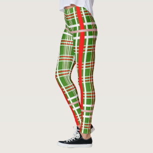 Enkel röd och vit platid på din Färg Leggings