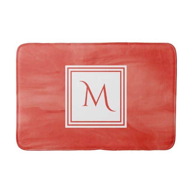 Enkel röd Orange subtle Marble Modern Monogram Badrumsmatta (Framsidan)