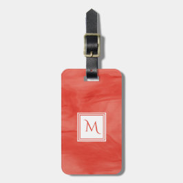 Enkel röd Orange subtle Marble Modern Monogram Bagagebricka