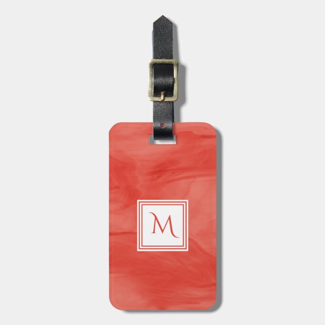 Enkel röd Orange subtle Marble Modern Monogram Bagagebricka (Vertikal Framsida)