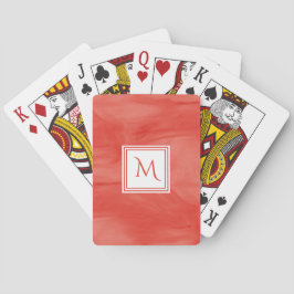 Enkel röd Orange subtle Marble Modern Monogram Casinokort