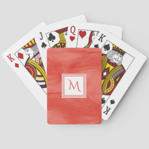 Enkel röd Orange subtle Marble Modern Monogram Casinokort