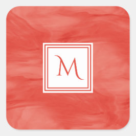 Enkel röd Orange subtle Marble Modern Monogram Fyrkantigt Klistermärke