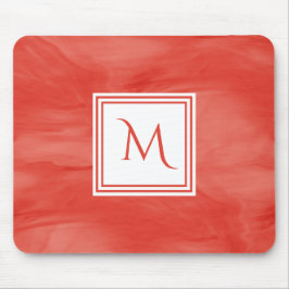 Enkel röd Orange subtle Marble Modern Monogram Musmatta