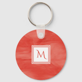 Enkel röd Orange subtle Marble Modern Monogram Nyckelring