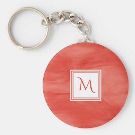 Enkel röd Orange subtle Marble Modern Monogram Nyckelring