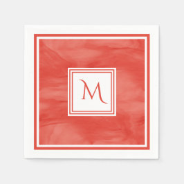 Enkel röd Orange subtle Marble Modern Monogram Pappersservett