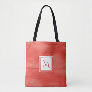 Enkel röd Orange subtle Marble Modern Monogram Tygkasse