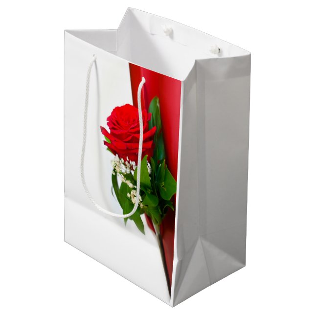 Enkel röd ros – Blommig vit bakgrund (Framsidan Vinklad)