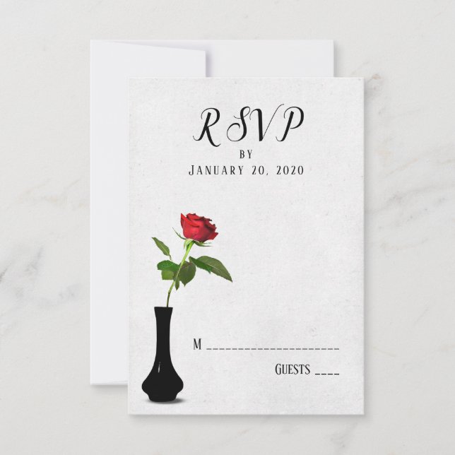 enkel röd ros bröllop RSVP i vas OSA Kort (Framsida)