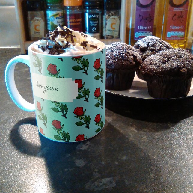 Enkel röd ros Lägg till din text Romantiskt mönste Kaffemugg (Skapare uppladdad)