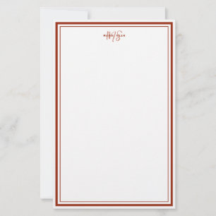 Enkel röd scharlakansröd minimalistisk monogram tv brevpapper