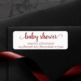 Enkel röd skrift | Candy Apple Shower Adress Returadress Etikett