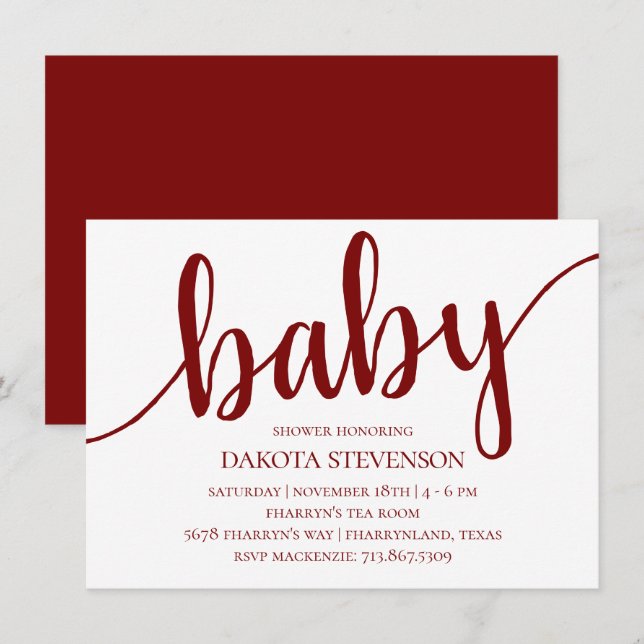 Enkel röd skrift | Cherry Flourish Baby Shower Inbjudningar (Fram/baksida)