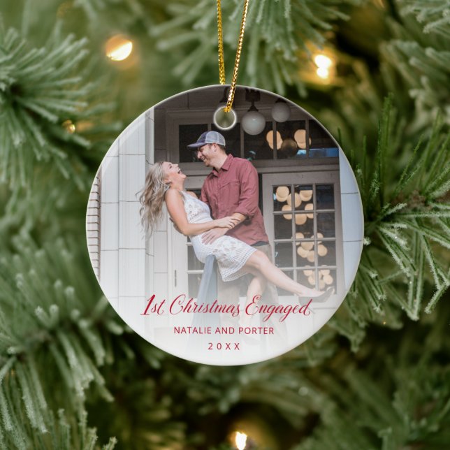 Enkel röd skrift Modern första jul Engaged Julgransprydnad Keramik (Träd)