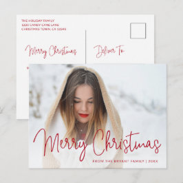Enkel röd skriptfoto Modern elegant jul Helg Vykort