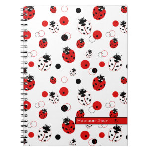 Enkel röd, svart och vit Ladybug Mönster Anteckningsbok
