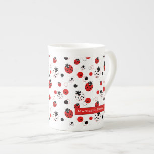 Enkel röd, svart och vit Ladybug Mönster Benporslin Mugg
