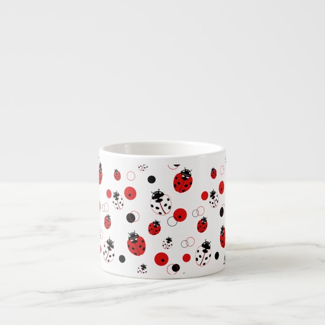 Enkel röd, svart och vit Ladybug Mönster Espressomugg (Framsidan)
