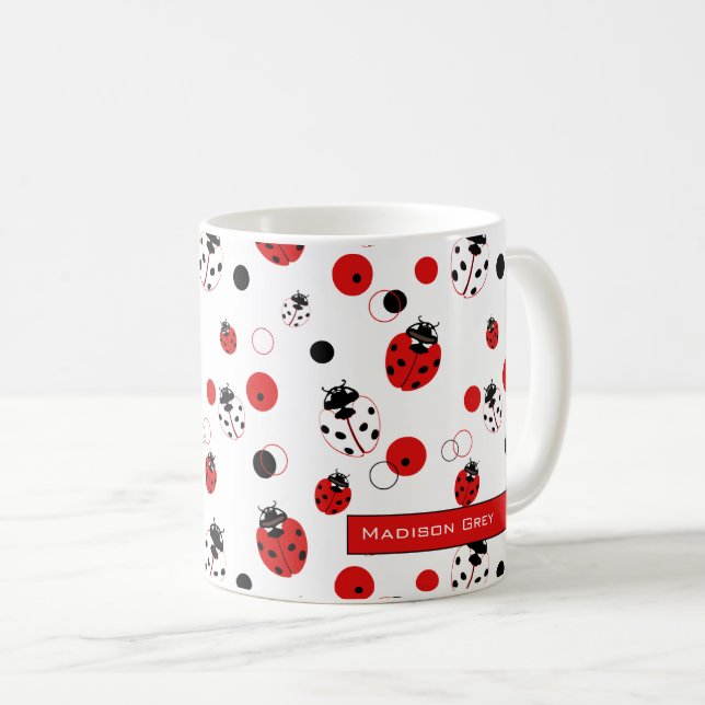 Enkel röd, svart och vit Ladybug Mönster Kaffemugg (Framsida höger)