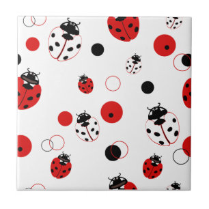 Enkel röd, svart och vit Ladybug Mönster Kakelplatta