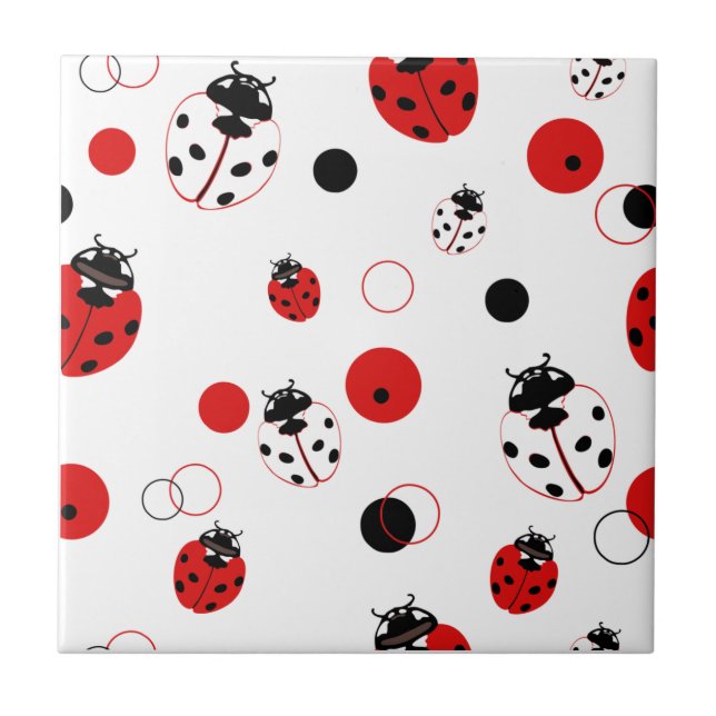 Enkel röd, svart och vit Ladybug Mönster Kakelplatta (Framsidan)