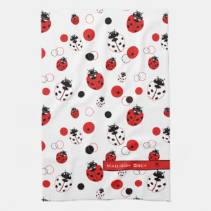 Enkel röd, svart och vit Ladybug Mönster Kökshandduk