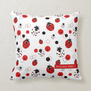 Enkel röd, svart och vit Ladybug Mönster Kudde