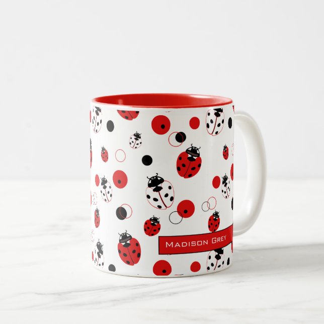Enkel röd, svart och vit Ladybug Mönster Två-Tonad Mugg (Framsida höger)