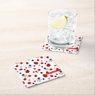Enkel röd, svart och vit Ladybug Mönster Underlägg Papper Kvadrat