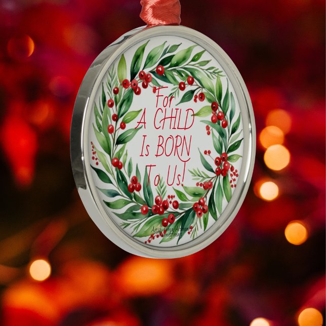 Enkel röd typografi Jul Greenery Ornament (Skapare uppladdad)