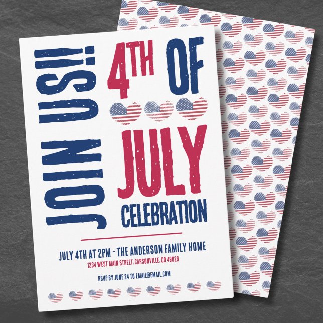 Enkel Röd Vit Blå Patriotisk 4:e Juli Inbjudningar (Simple Red White Blue Patriotic 4th Of July Invitation)