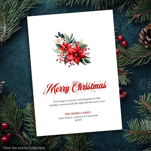 Enkel röd vit julstjärna anpassad gratulationskort julkort (Simple Red White Poinsettia Custom Greeting Card

)
