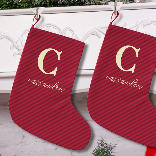 Enkel rödrandig monogramnamn liten julstrumpa (Skapare uppladdad)