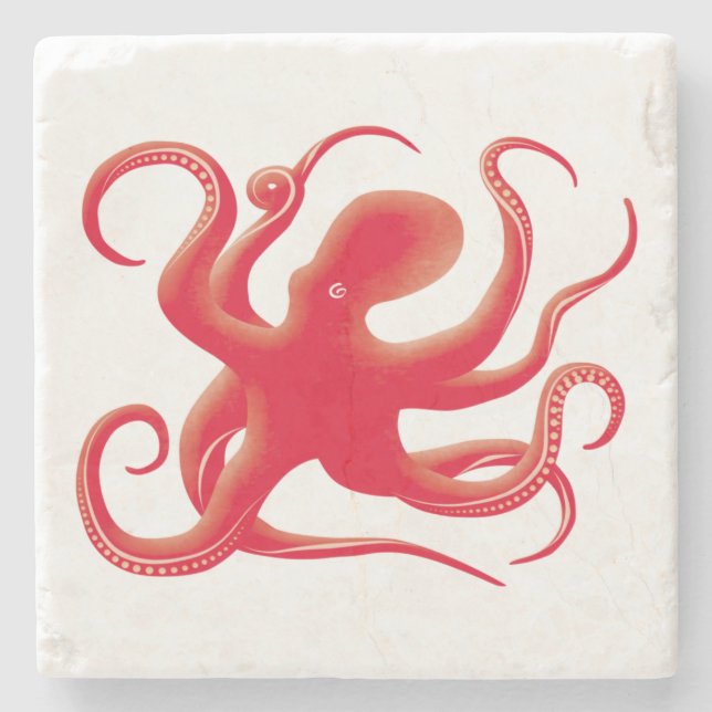 Enkel rödvektor Art Octopus Silhouette Stenunderlägg (Framsidan)