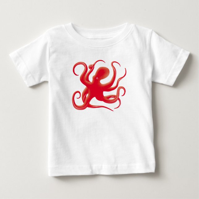 Enkel rödvektor Art Octopus Silhouette T Shirt (Framsida)