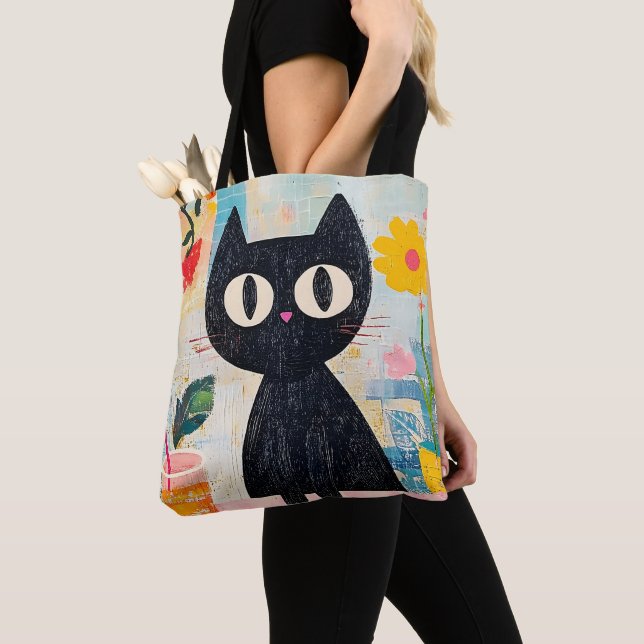 Enkel Rolig Söt Svart Katt Tygkasse (Närbild)