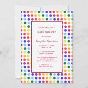 Enkel Roligt Regnbow Polka Dot Gräns Baby Shower Inbjudningar