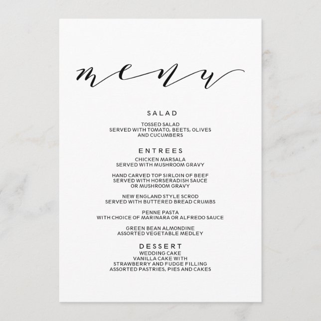 Enkel Romantik-calligrafi Bröllop Menu Meny (Framsida)