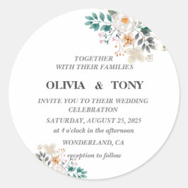 Enkel romantisk Blommigt Bröllop Runt Klistermärke
