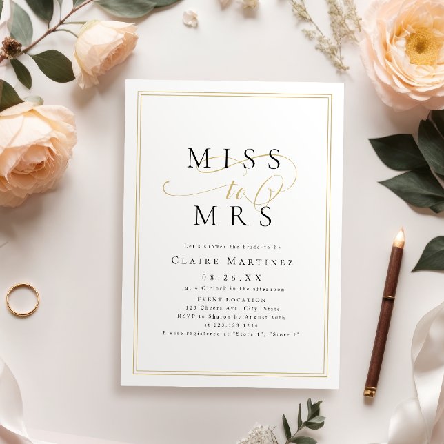Enkel romantisk Miss till Mrs-manus bröllopsdusch Inbjudningar (Simple romantic Miss to Mrs script bridal shower Invitation)