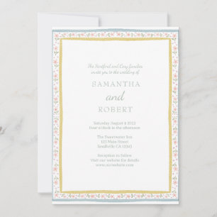 Enkel Romantisk Rosa Gul Blommig Bröllop Inbjudningar