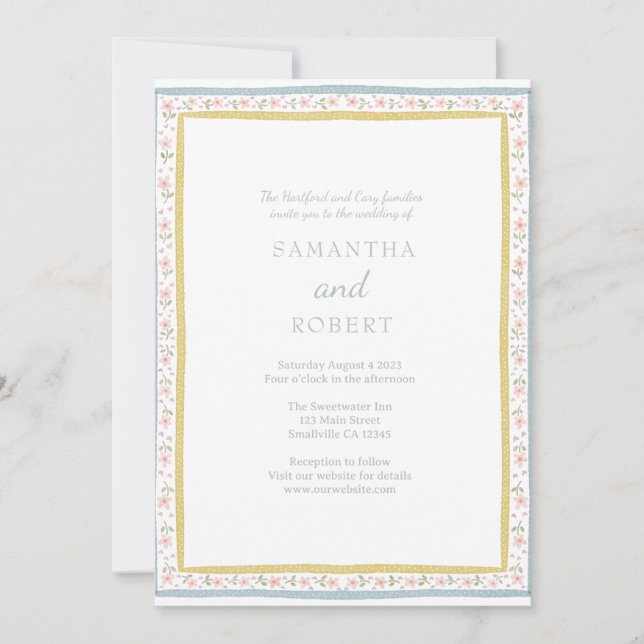 Enkel Romantisk Rosa Gul Blommig Bröllop  Inbjudningar (Framsida)